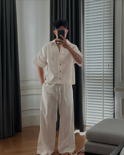 BONJOUR MADAME LINEN WHITE CROP SHIRT