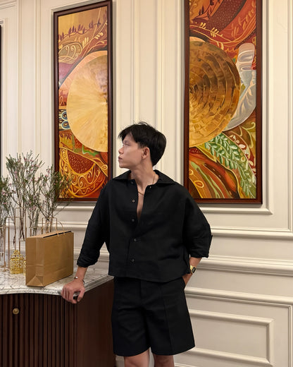 FRANCESCO LINEN BLACK SHIRT