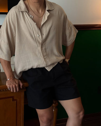 BONJOUR MADAME LINEN TAN CROP SHIRT