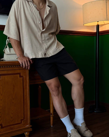 BONJOUR MADAME LINEN TAN CROP SHIRT