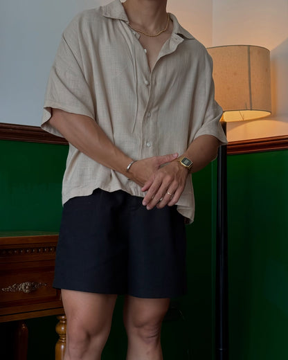 BONJOUR MADAME LINEN TAN CROP SHIRT