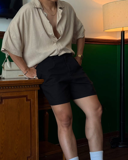 BONJOUR MADAME LINEN TAN CROP SHIRT