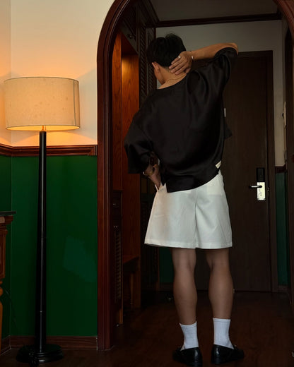 HIGH WAIST WHITE LINEN LEWIS SHORTS