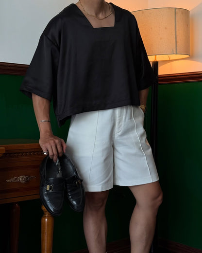 HIGH WAIST WHITE LINEN LEWIS SHORTS