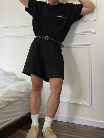 LOW WAIST BLACK LINEN LAINE SHORTS