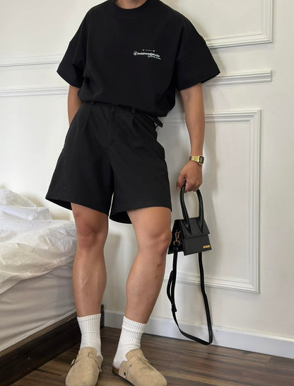 LOW WAIST BLACK LINEN LAINE SHORTS