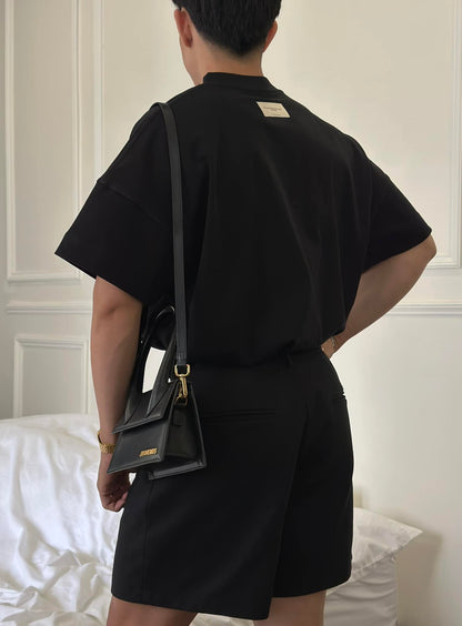 LOW WAIST BLACK LINEN LAINE SHORTS