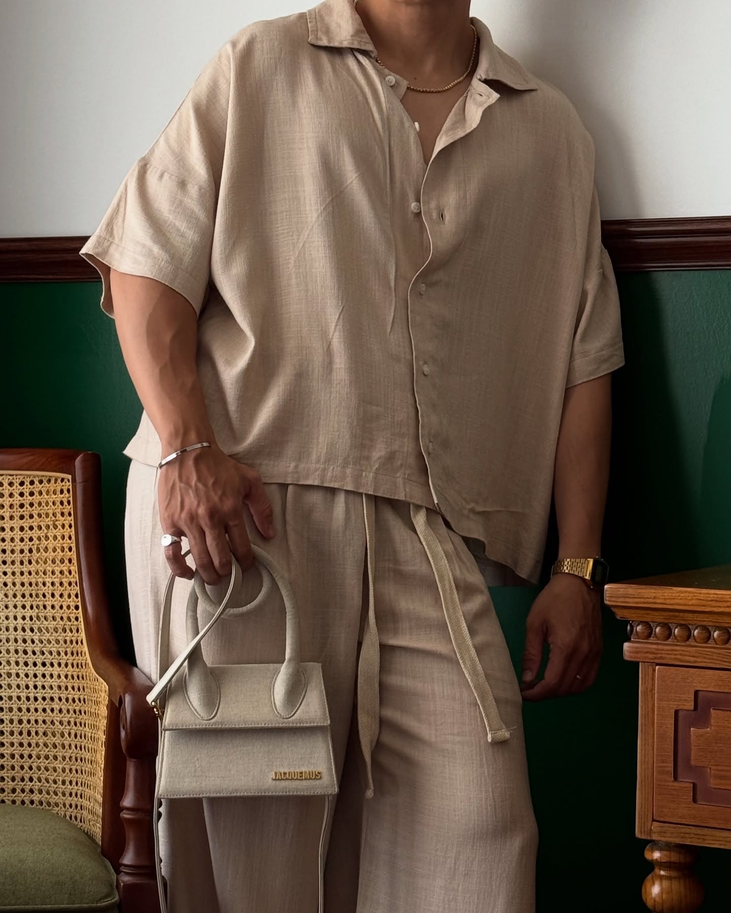 BONJOUR MADAME LINEN TAN CROP SHIRT