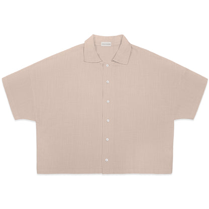 BONJOUR MADAME LINEN TAN CROP SHIRT