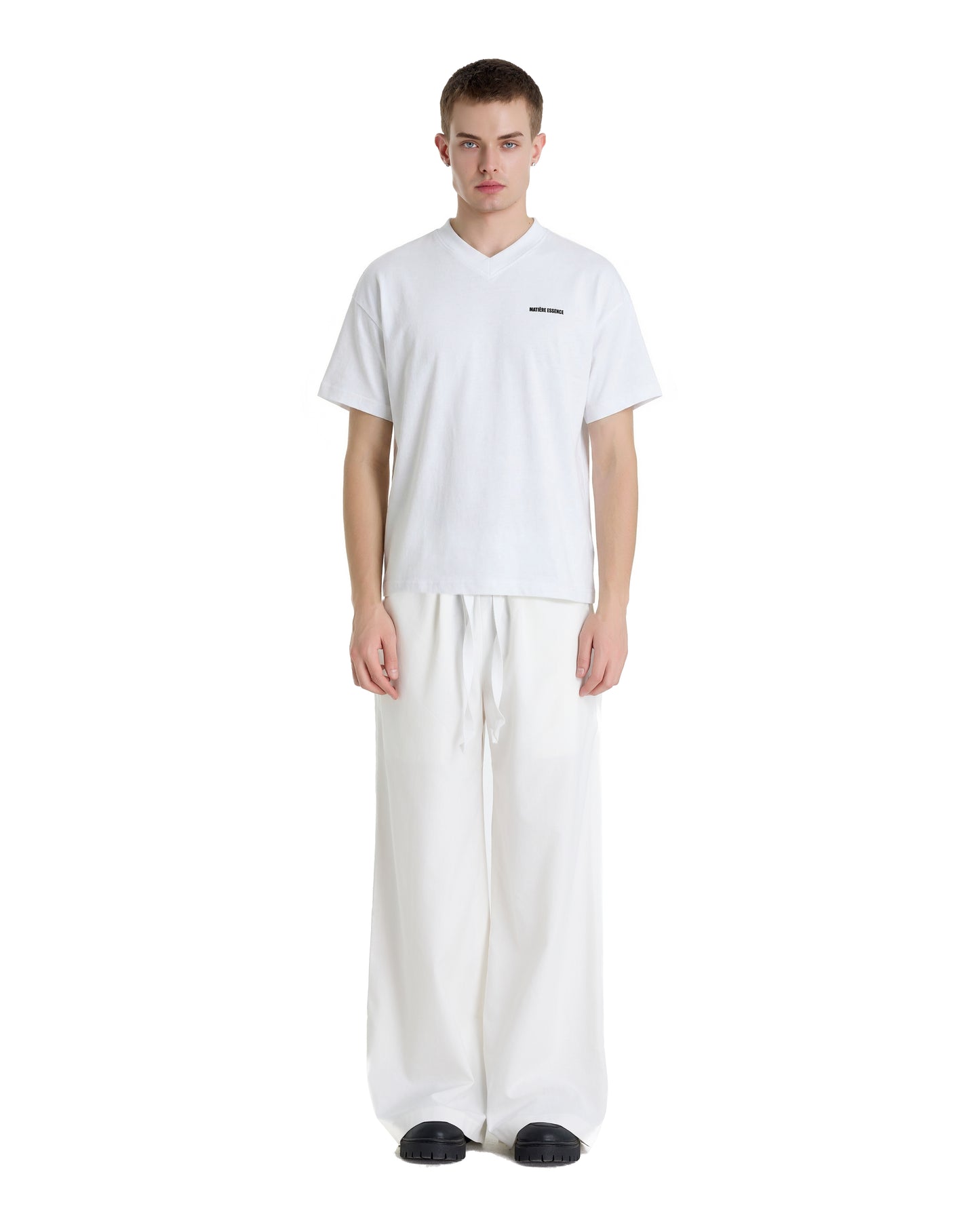 V-NECK VELVET PRINTED WHITE TEE