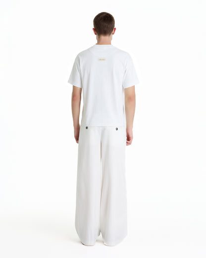 V-NECK VELVET PRINTED WHITE TEE